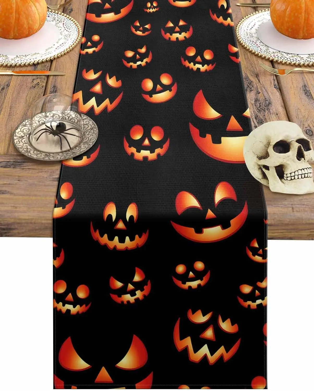 Halloween Ghost Face Linen Table Runner, Reusable, Perfect for Home Table & Party Festive Arrangements