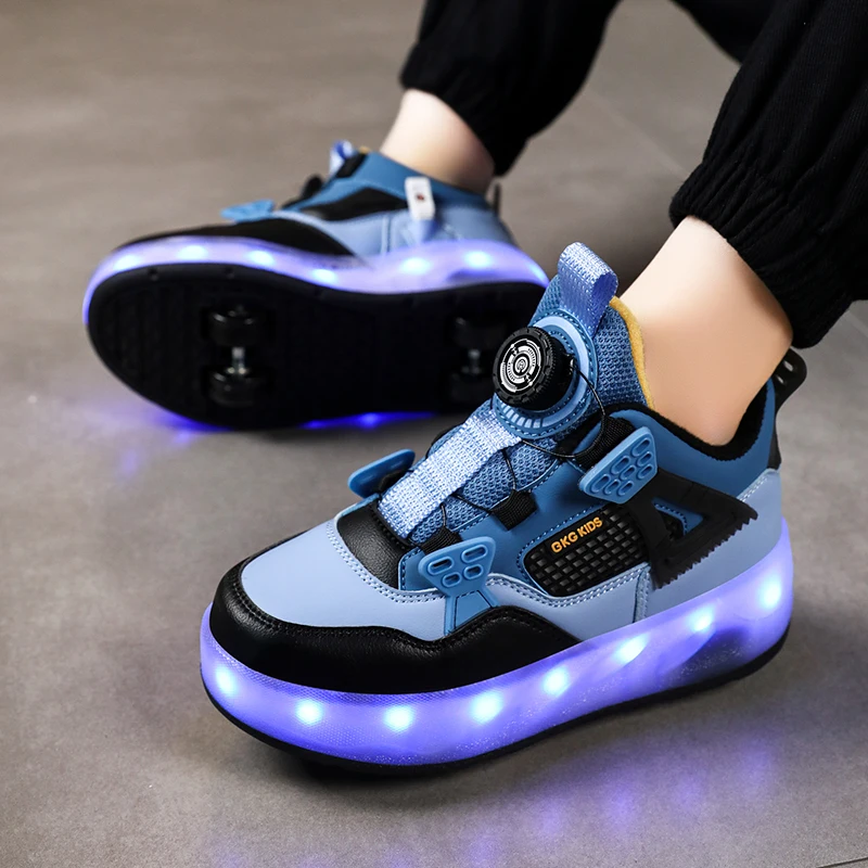 Flashing Roller Skate Shoes Kid Boys Girls Fashion Light Up LED Shoes Children USB Charging Luminous Wheels Sneakers for Street