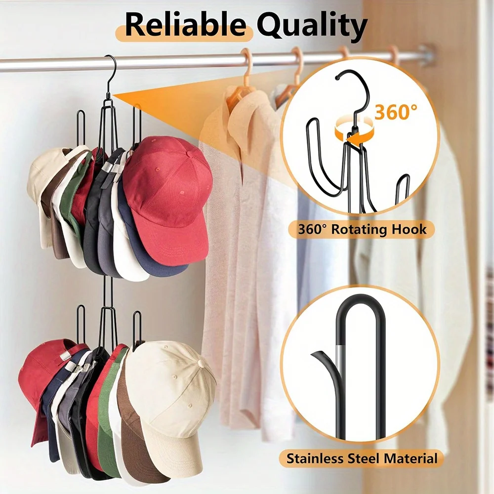 

Closet Accessory Organizer 360-degree Rotating Hat Hook Organizer Rack for Baseball Caps Corrosion Resistant Strong Load-bearing