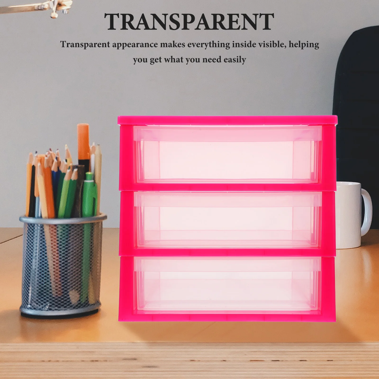 منظم درج بلاستيكي مكون من 3 طبقات، صندوق تخزين مزلق ناعم للمنزل والمكتب، منظم سطح المكتب الشفاف #4
