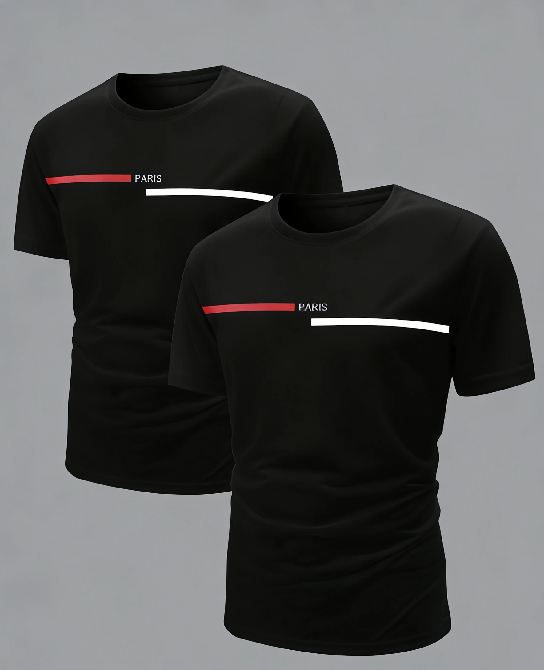 New Men's Quick Dry T-Shirt 2-Pack Paris Striped Casual Sport Tee Breathable Lightweight Summer Tops