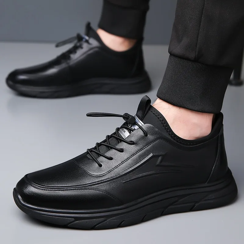 New Platform Leather Sneakers for Men Spring Autumn Designer Soft Sole Casual Male Shoes Fashion Increase Zapatos De Hombre