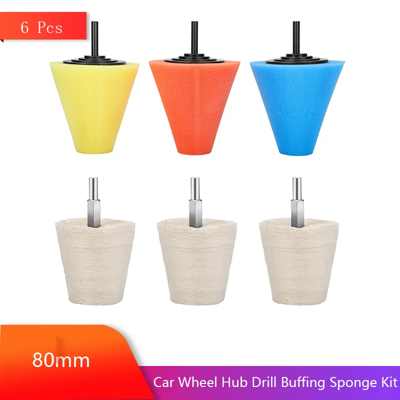 

6 Pcs Car Wheel Hub Drill Buffing Sponge Kit 1/4" Shank with Flannelette Pads for Cleaning or Polishing Areas Grille Handle Hub