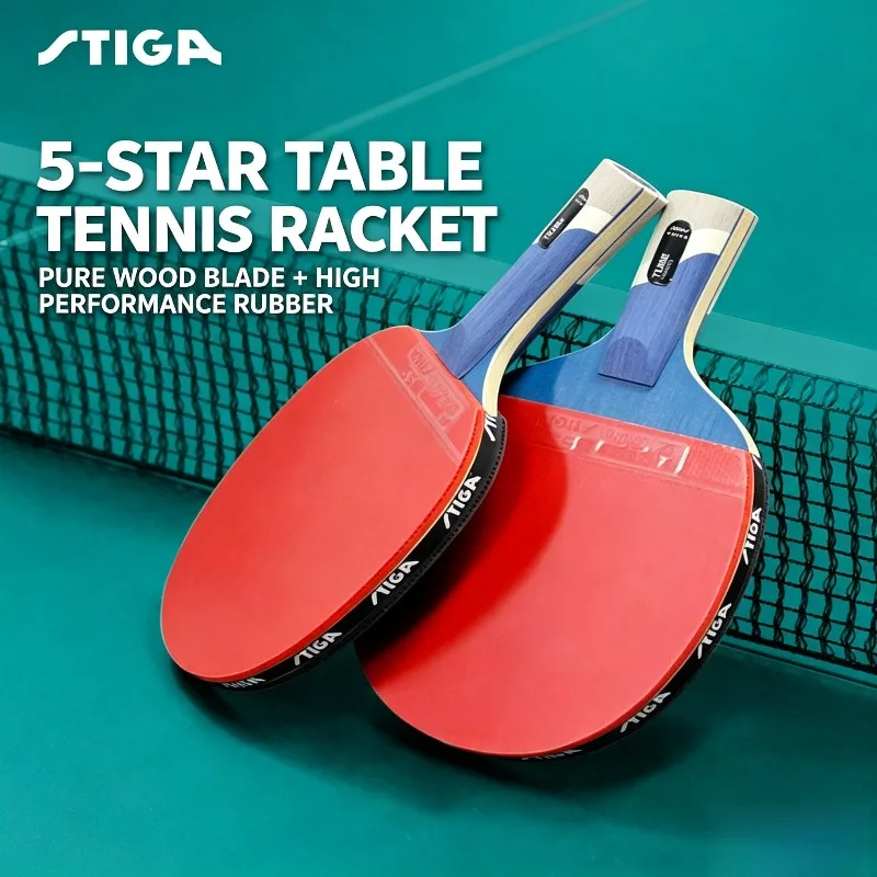 stiga-5‑star-tube-table-tennis-racket-pre‑assembled-5‑ply-solid-wood-offensive-fl-cs-ping-pong-racket-with-s5-pips-in-rubber