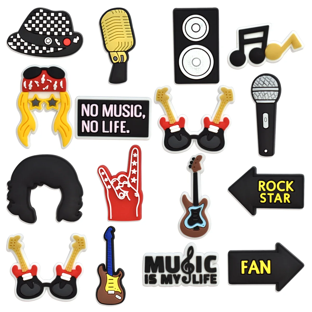 16pcs set Hot Trend Gothic Rock Music PVC Shoe Charms easy install removable DIY Decor For Clogs Cool Punk Street Accessories view 3
