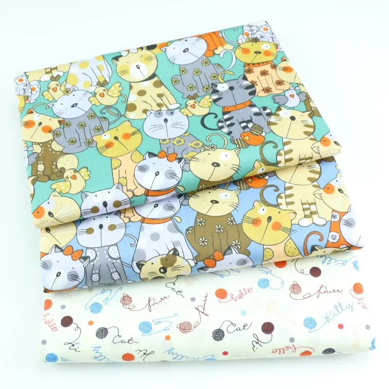 Printed colorful cats Twill Cotton Fabric By Half Meter for Patchwork Quilting Baby Bedding Sewing Cloth Material