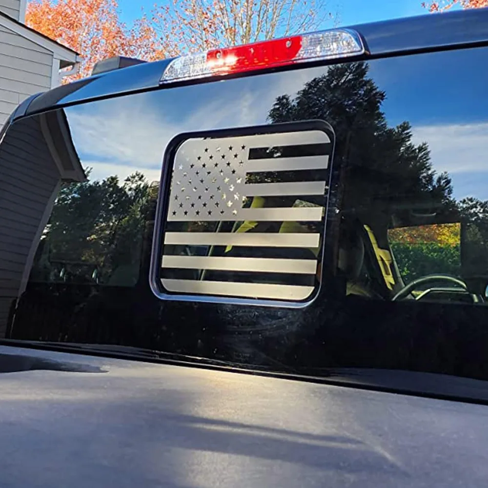 Car Rear Middle Window American Flag Decals for Ford F150 2015-2023 F-250 F-350 2017-2020 USA Flag Decal Matte Black