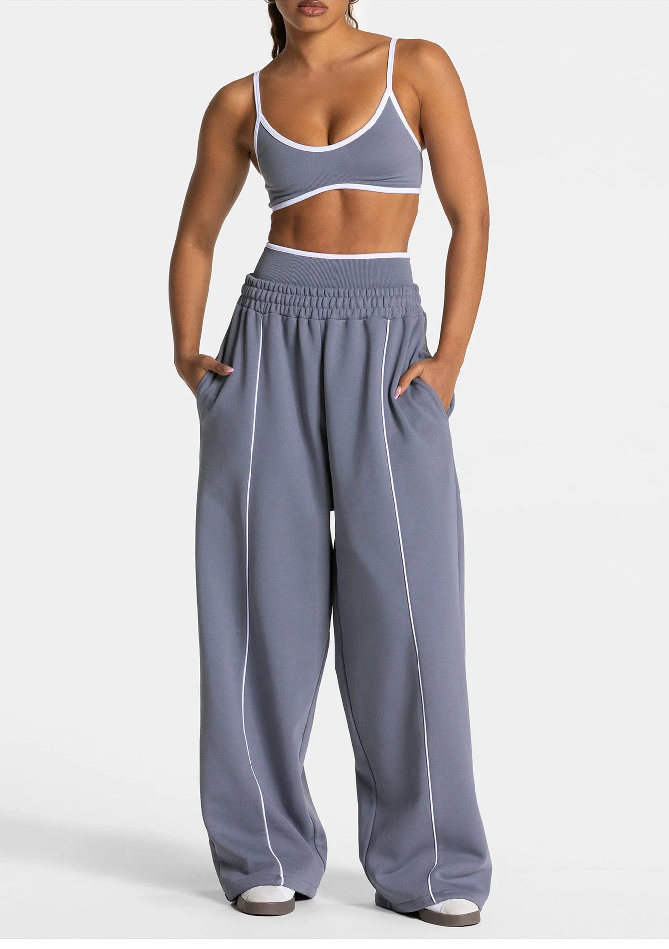 Pantaloni Sportivi da Donna Trendy, Jogger a Gamba Dritta, per Corsa e Yoga, Casual con Tasche, Vita Bassa, Gamba Larga, Stile Mujer