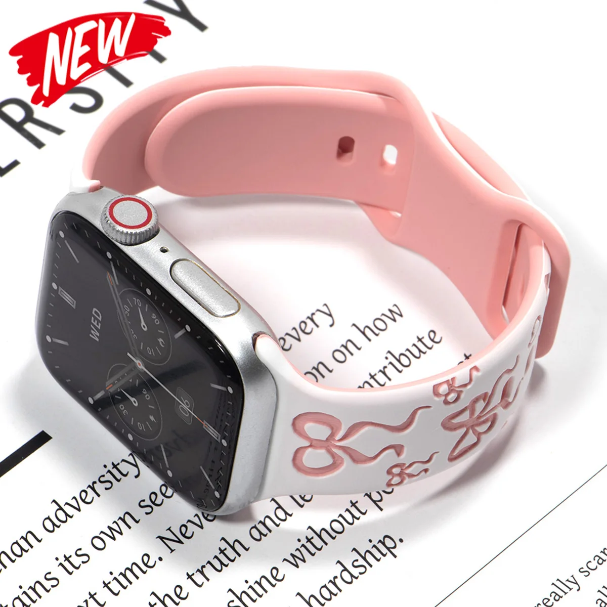 Bowknot Patterned Strap for Apple Watch Ultra 3/2 49mm 38 40 41 44 46mm Women Silicone Sport Band for Iwatch S11 10 9 8 7 SE3