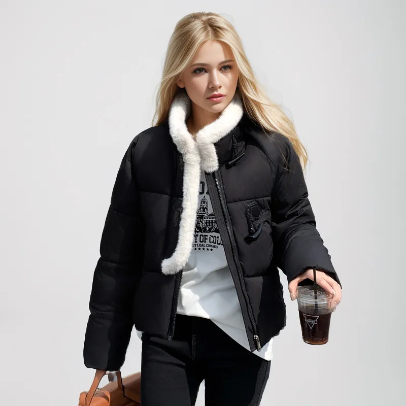 

Lady's Winter Parka Jacket Solid Color Horn Toggle Buttons Zipper Lapel Collar Coat For Women Thickened Windproof Female's Coat