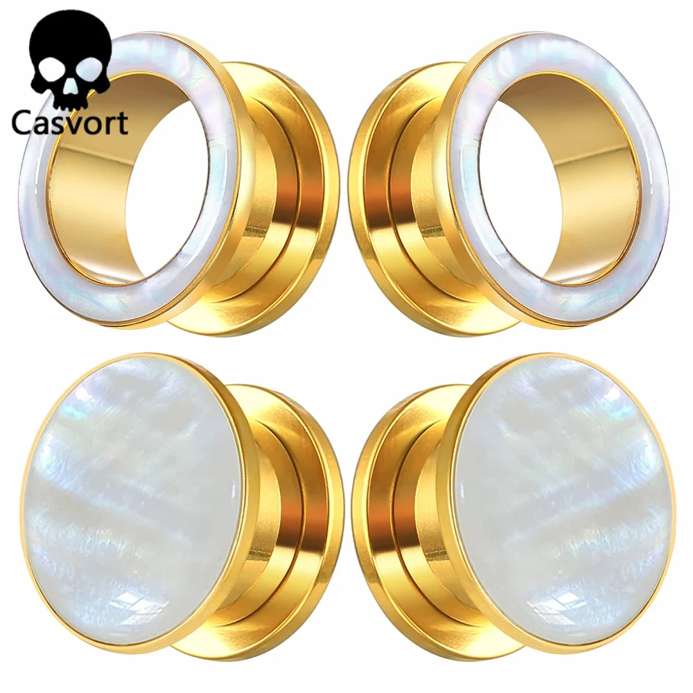 Casvort 2PCS Edelstahl Schraube Fit Shell Ohr Tunnel Piercing Frauen Männer Körper Schmuck Bahre Studs Modische