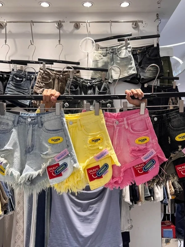 

Outlet Fashionable Ripped Frayed Pocket Loose Slimming Jeans Shorts Women Summer High Waist Wide Leg Pants Commute Style