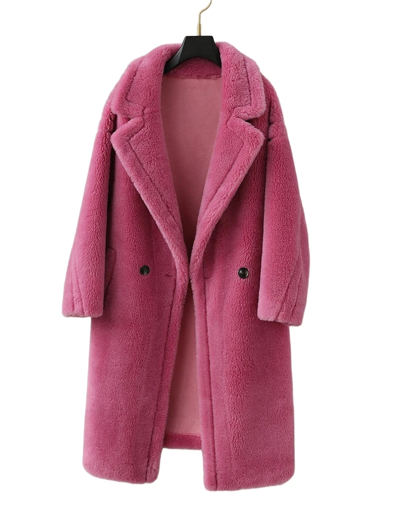 

Новинка 2025, пальто Тедди, пальто из овчины средней длины, гранулированный мех из овечьей кожи, молодые женщины на зиму