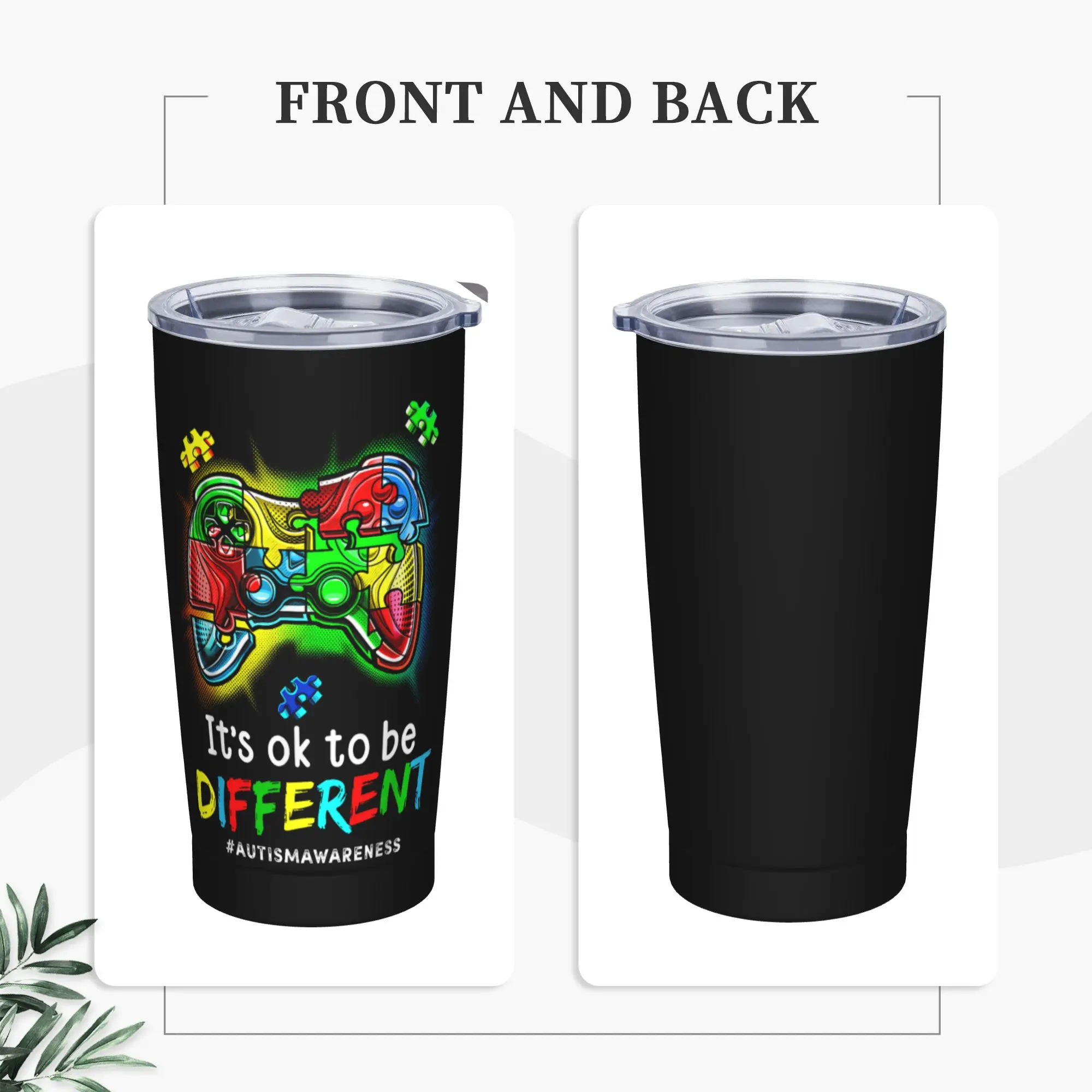 Stainless Steel Tumbler Autism Awareness It's Ok to Be Different Thermal Mug  Leakproof Hot Drinks Car Mugs Travel Water Bottle