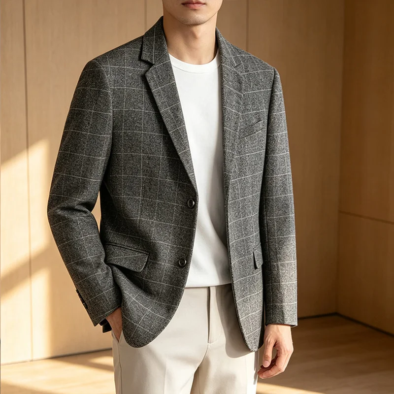 Men's High-Quality Versatile Business Casual Suit Jacket English Style Outdoor Checkered Trendy Fashionable Stylish