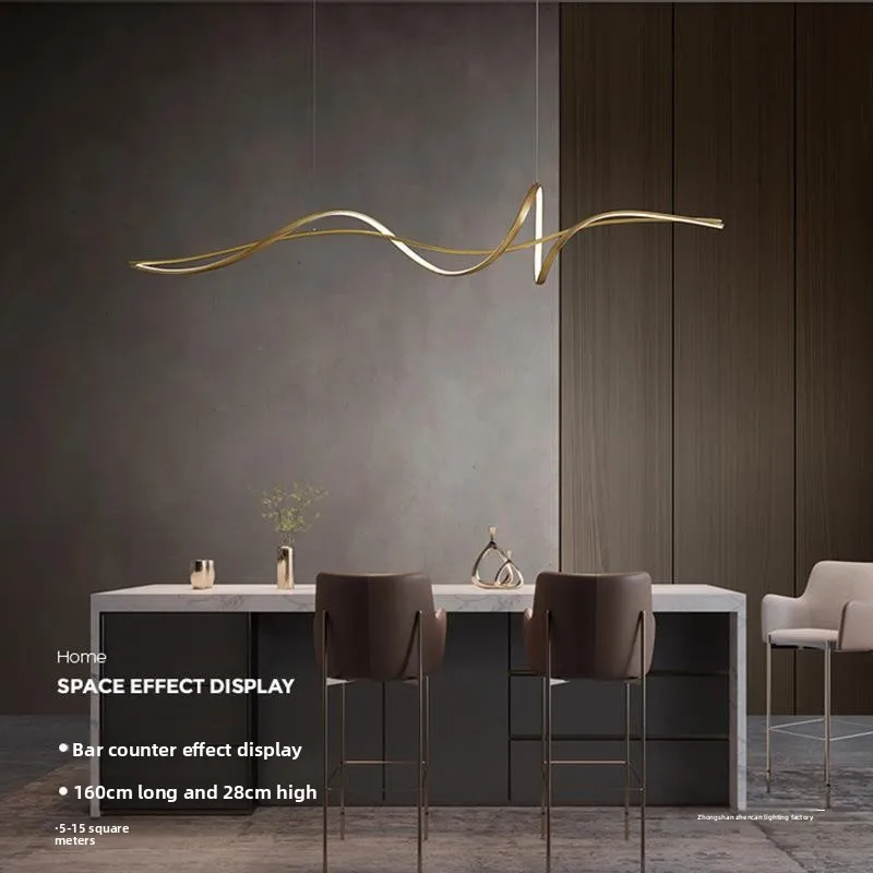Copper Minimalist restaurant long pendant light, modern simple dining table bar counter light, designer model home linear pendan