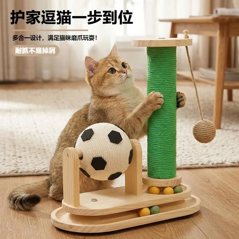 Corner vertical cat scratching board, solid wood color spherical sisal claw board