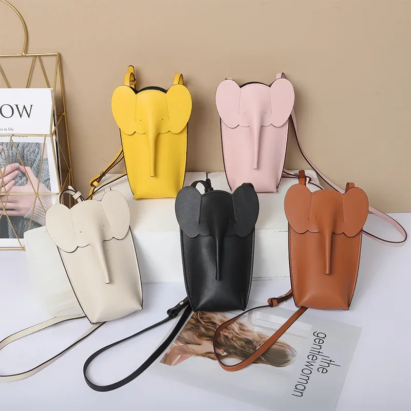 Real leather elephant phone bag, women's summer fashion mini bag, 2024 new ncowhide versatile crossbody bag