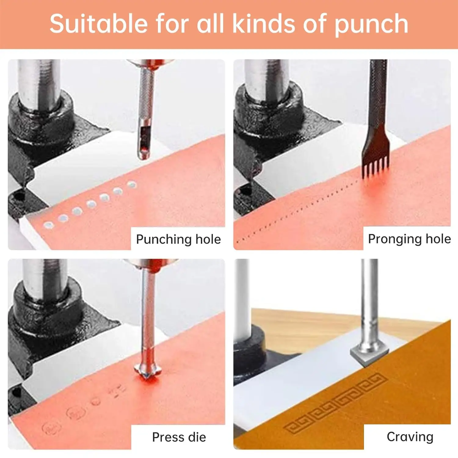 Leather Press Leather Hole Puncher Hand Punching Machine for DIY Craft Hole Cutting Forming Pressing Install Rivets&Snap Buttons
