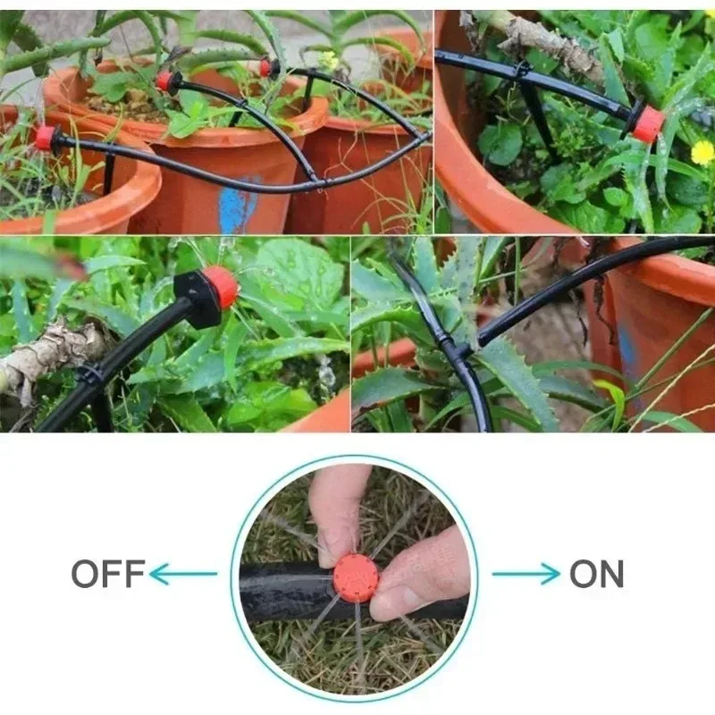 50-800PCS Adjustable 8 Hole Red Cap Drip 360 Degree Watering Adjustable for Garden Watering Pipe System Anti Clogging Dripper