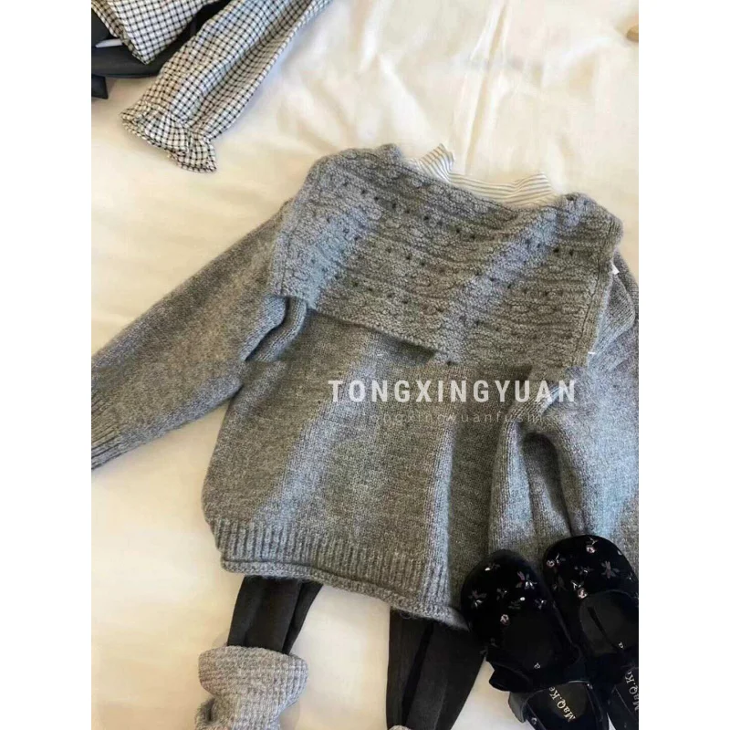 

South Korea New Autumn Clothes for Girls Suit Children's Knitted Sweater Leggings Color Matching Popular Spring and Autumn Cloth