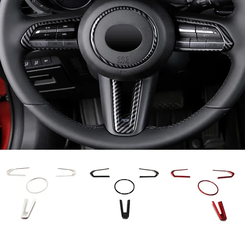 For Mazda 3 CX-30 2019 2020 accessories ABS Carbon fiber/Red/Matte Car Steering wheel Switch Button frame Cover Trim Car styling