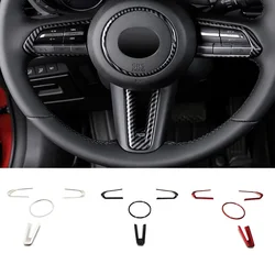 For Mazda 3 CX-30 2019 2020 accessories ABS Carbon fiber/Red/Matte Car Steering wheel Switch Button frame Cover Trim Car styling