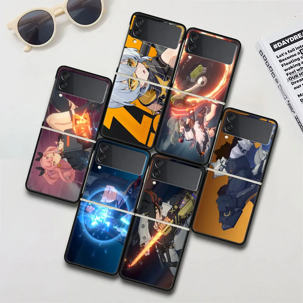 Anime Zenless Zone Zero Case for Samsung Galaxy Z Flip 4 3 5G Hard Black Phone Funda Flip4 Flip3 PC Cover Zflip3 Zflip4 Shell