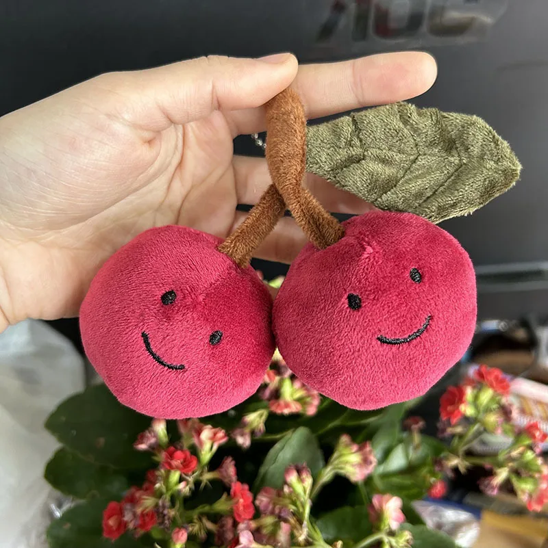 Cute Fruit Plush Pendant Cherry Doll Keychain Small Accessory for Schoolbags Simulated Cherry Design New Arrival