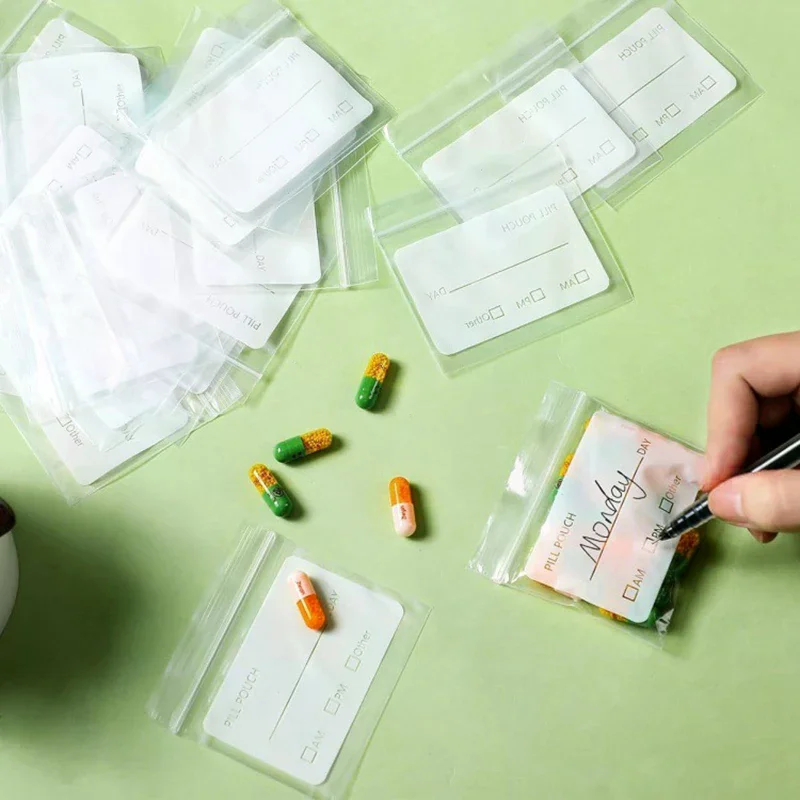 Set of 100 Clear Zippered Pill Pouches, Reusable Medicine Organizer Storage Bag