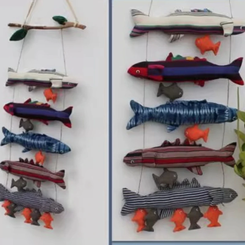 ‌Japanese inspired Wall Art&Sculpted Fish Decor-Linen Fabric Wall Hanging with Boho Accent Piece,Housewarming Gift for New Home