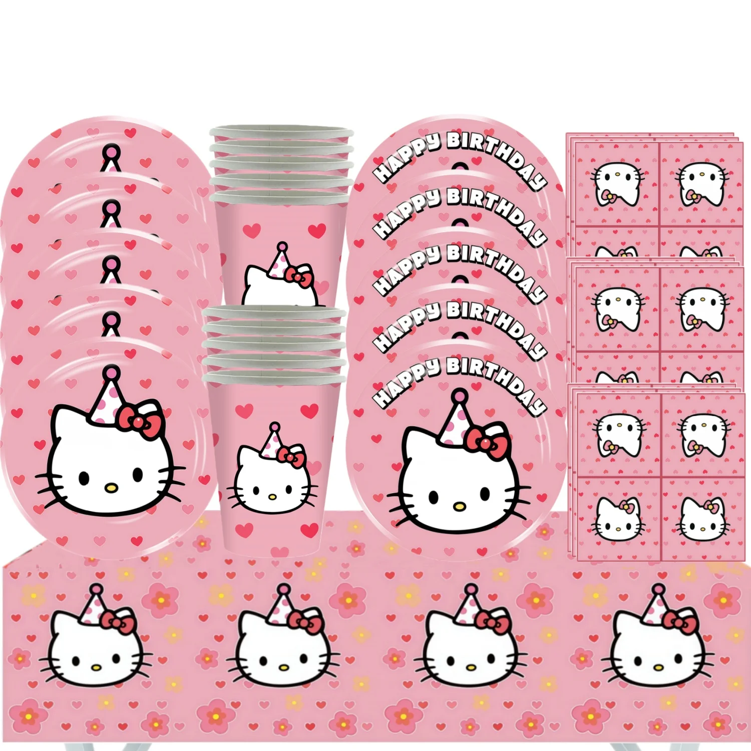 Set de Decoración con Temática de Cumpleaños de Hello Kitty, Mantel de Vidrio, Vasos, Platos, Servilletas, Recuerdos para Baby Shower y Fiesta de Hello Kitty
