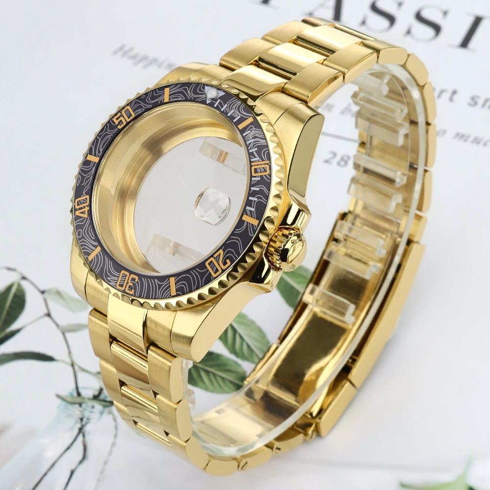 40mm NH35 Watch Case 316L Steel Bracelet Sliding Buckle Ceramic Bezel Sapphire For NH34 NH35 NH36 Miyota8215 Eta2824 28.5mm Dial