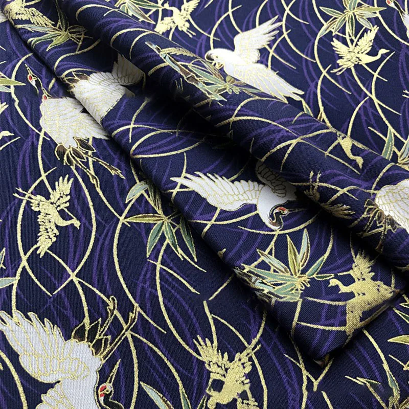 100*148cm Japanese style Crane Printed Fabric Poplin Bronzing Crane Cloud Fabric For DIY Sewing Patchwork Kimono Cheongsam