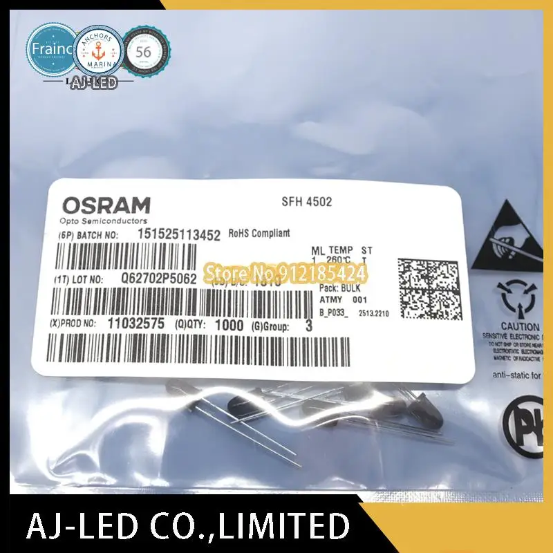 10 unids/lote SFH4502 tubo transmisor de infrarrojos ángulo del transmisor de luz Visible UV ± 18 °   Longitud de onda 950 nm OSRAM