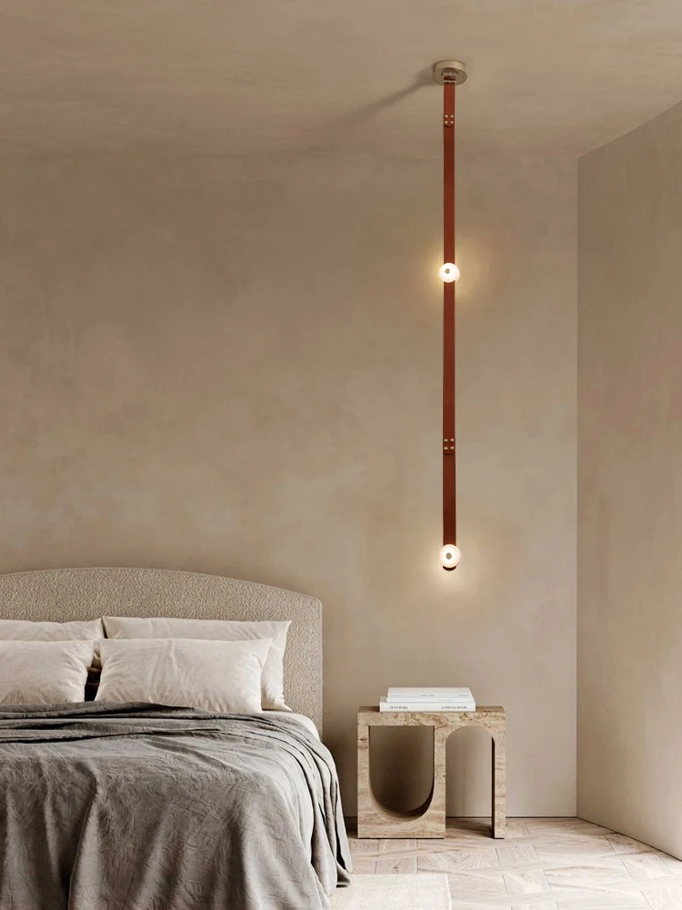 

2025 Trendy Long Flexible Leather Strap Marble LED Chandelier Suspension Luminaire Lampen For Dinning Room Foyer Bedroom