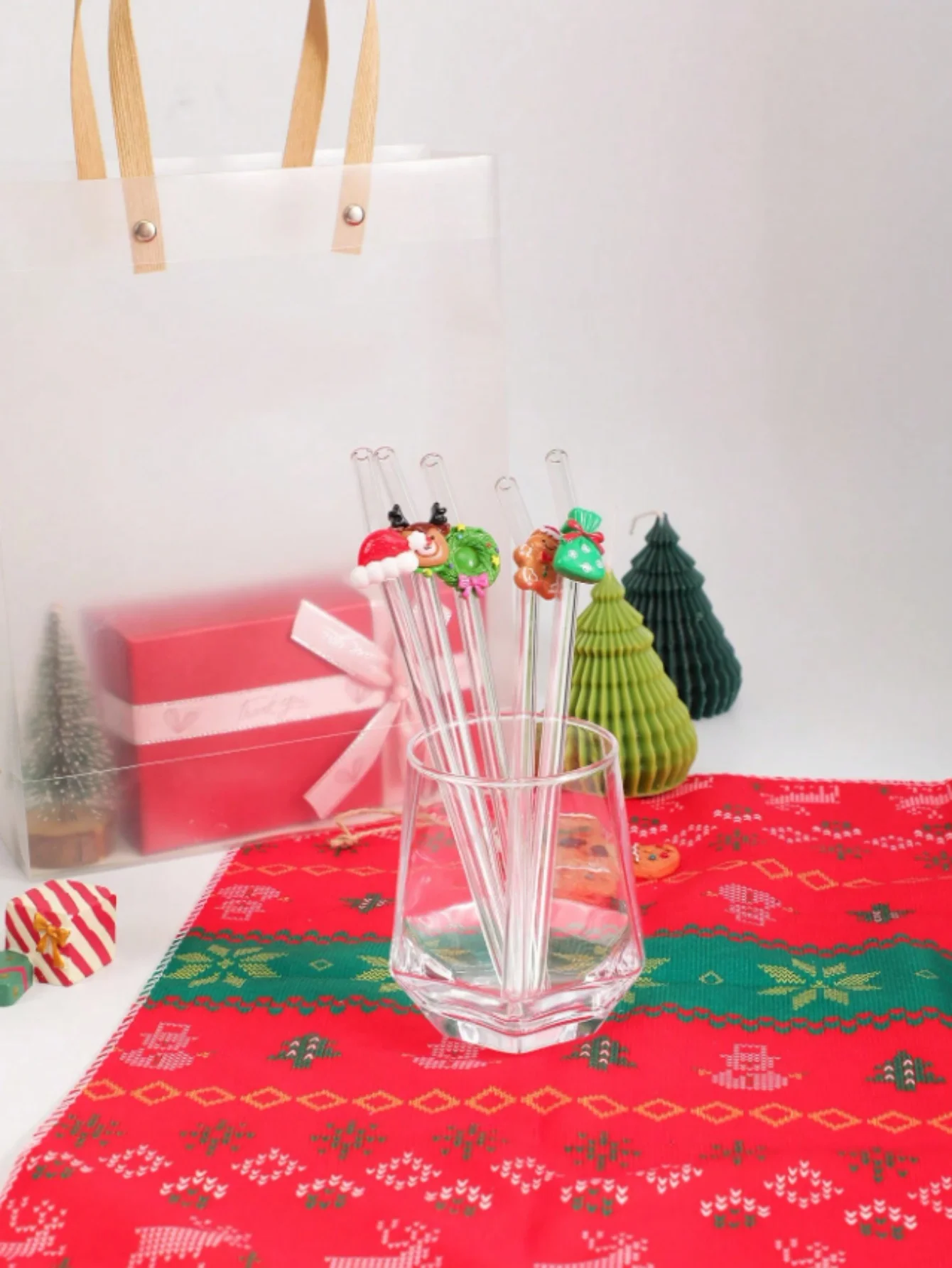 1/5 قطعة من شفاطات زجاجية لطيفة للعطلات وعيد الميلاد، أكواب مشروبات قابلة لإعادة الاستخدام، مثالية للحفلات والمشروبات الباردة والمياه الفقاعية والتجمعات المنزلية #3