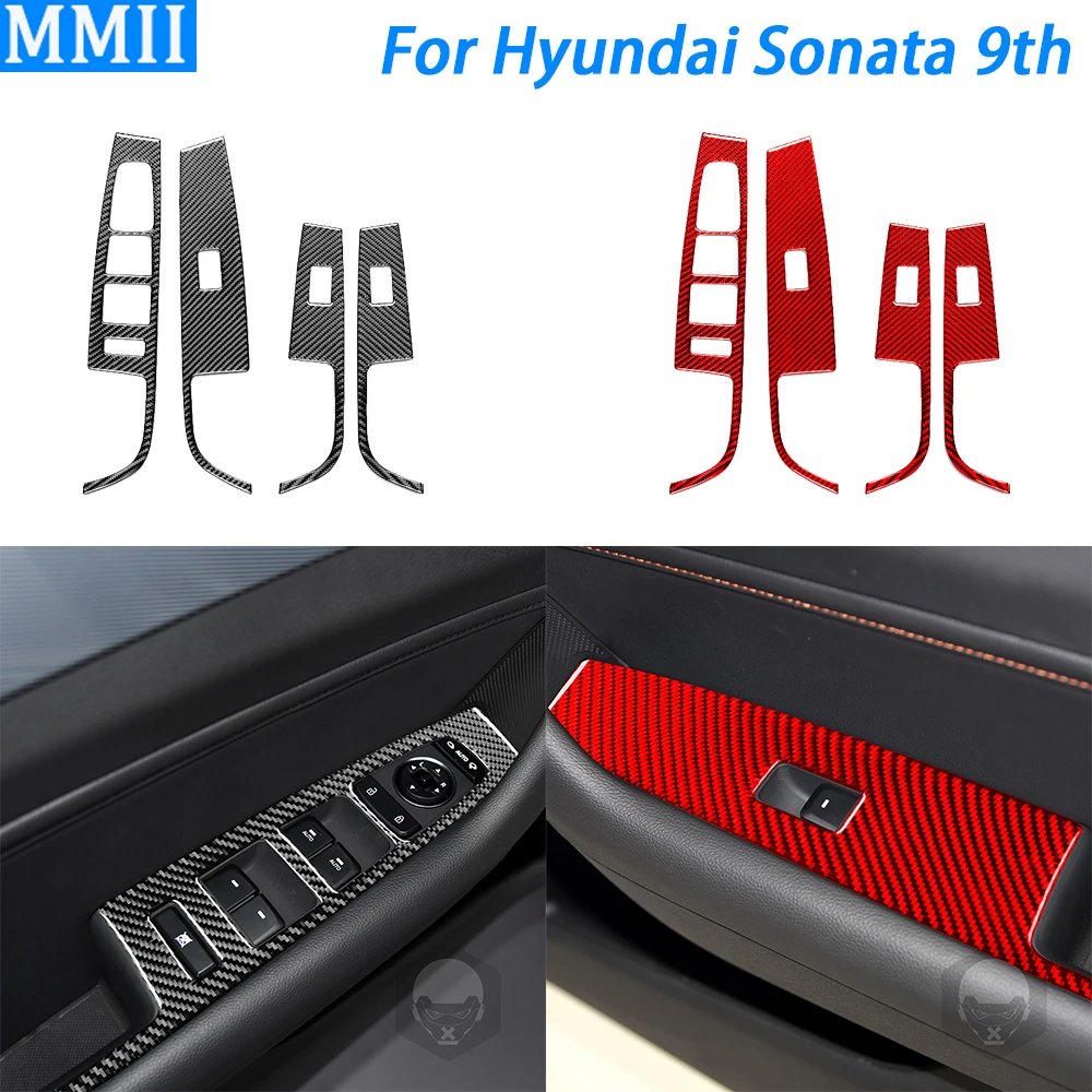 For Hyundai Sonata 9th 2015-2017 Accessories Carbon Fiber Window Lift Switch Panel Cover Trim Car Interior Decoration Sticker