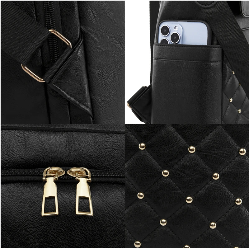 Mochila De cuero suave de alta calidad para mujer, bolso escolar de gran capacidad, de diseñador de lujo, color negro