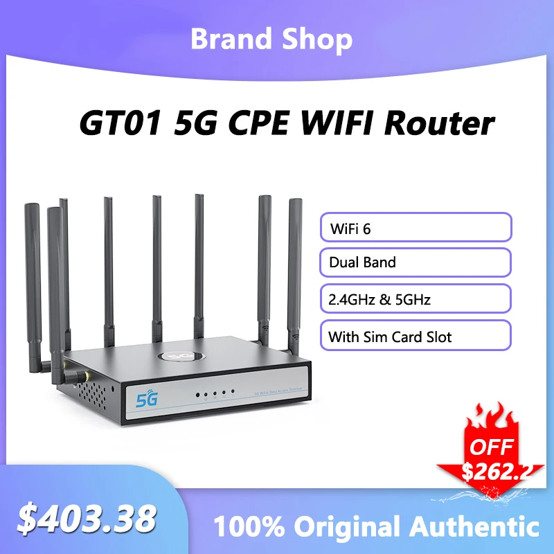 

GT01 5G CPE WIFI Router Gigabit Wireless Repeater 2.4G 5GHz Dual Band 1800Mbs Network Signal Amplifier With SIM Card Slot