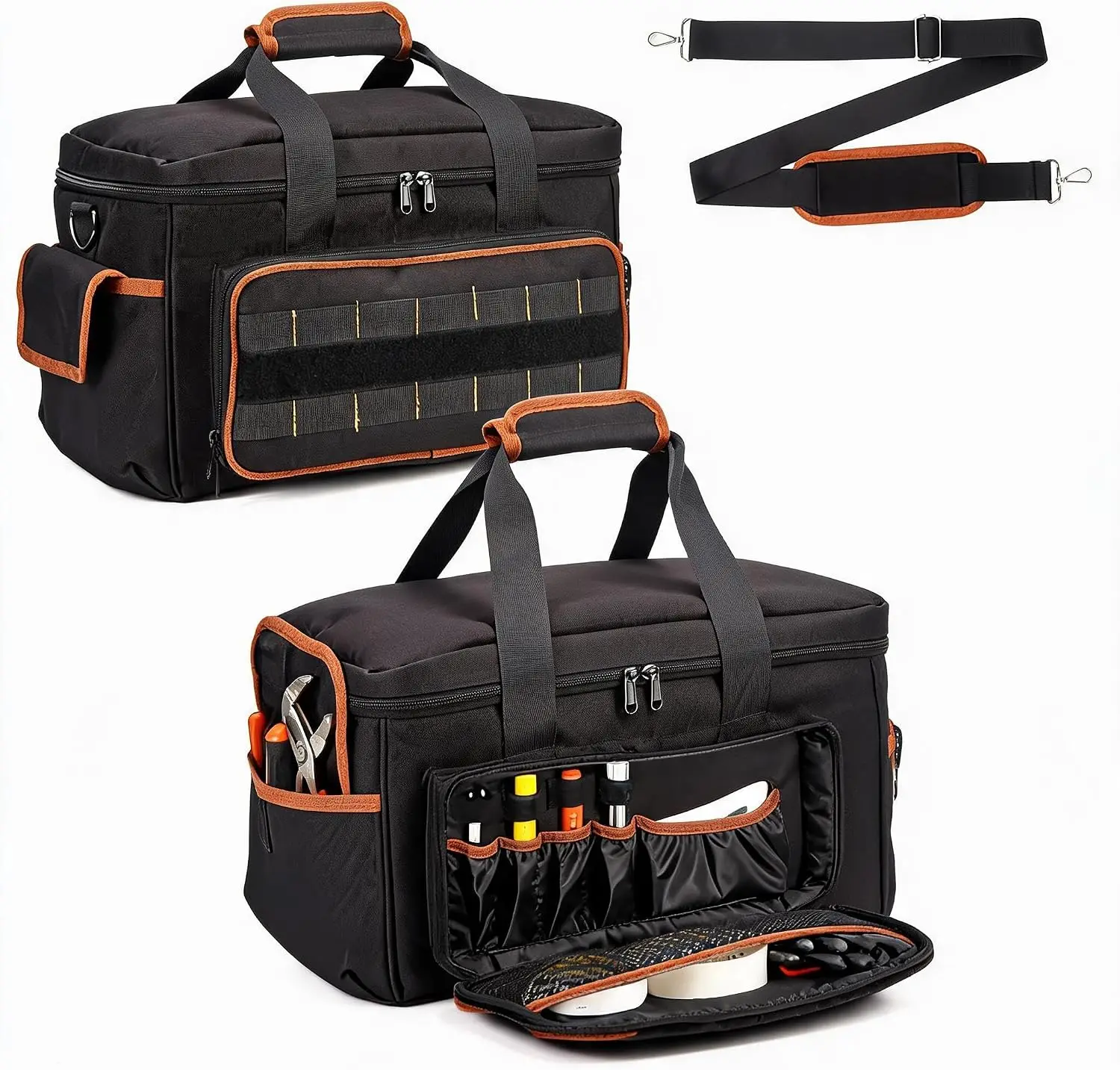 1pc 17 Inch Large Capacity Tool Kit 20 Pockets Portable Tool Kit with Shoulder Strap Wide Mouth Tool Bag for Electrician Mechanics