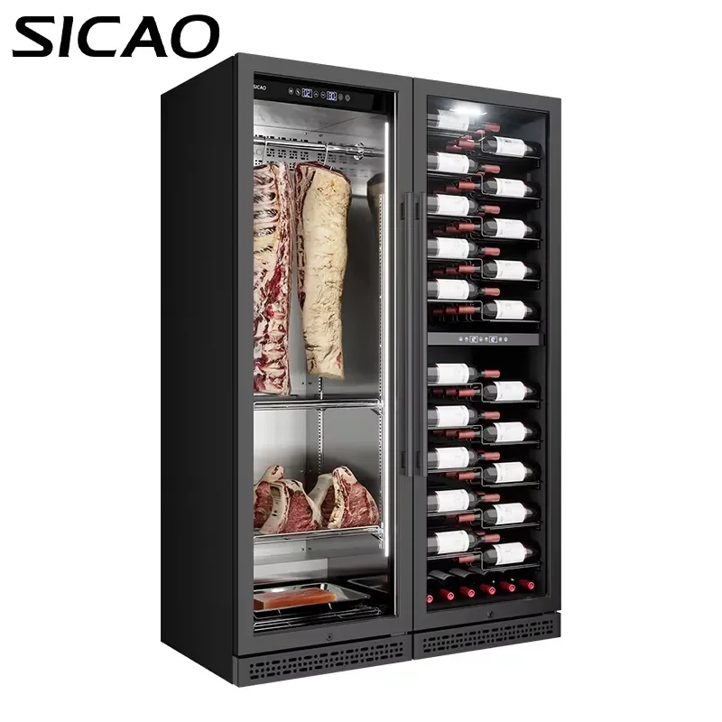 SICAO No Water Tank Dry Ager Cabinet Double Door Beef Ham Aging Fridge Wine Cellar Refrigerator Moisturizing Tech for Home