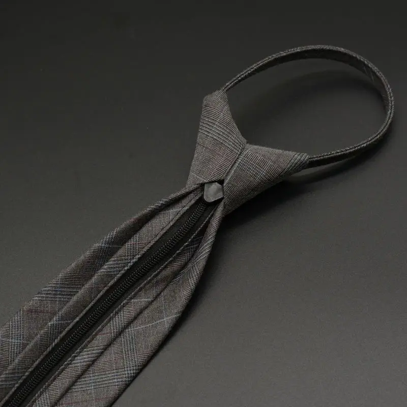 Formal tie men's gray plaid 8CM6CM hand tied zipper style knot free lazy convenient gift box for trendy packaging