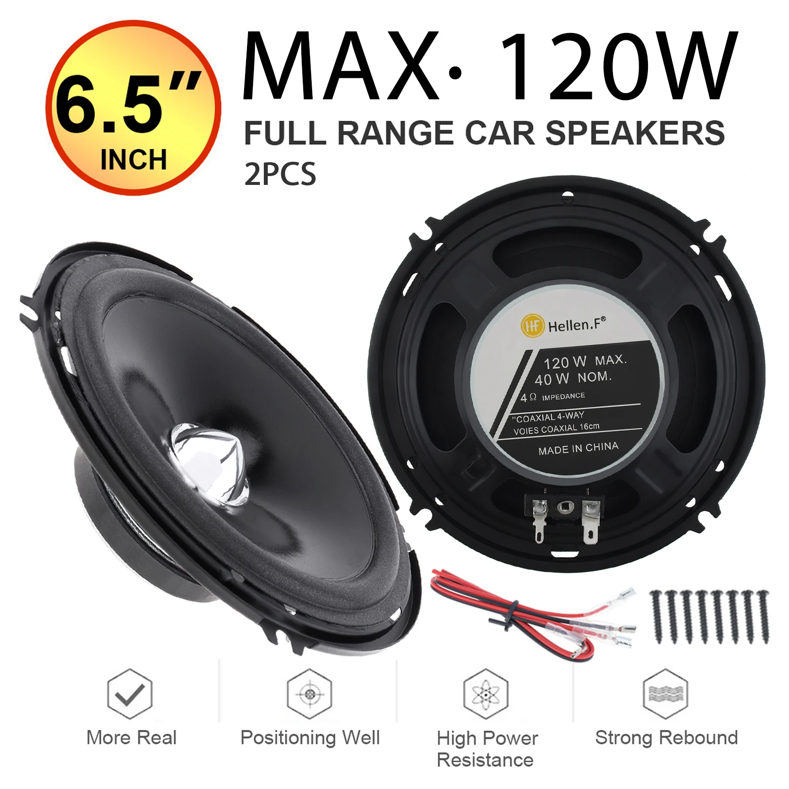 

2pcs 6.5 Inch 120W Full Range Frequency Car Audio Speaker Heavy Mid-bass Ultrathin Modified Speaker Non-destructive Installation