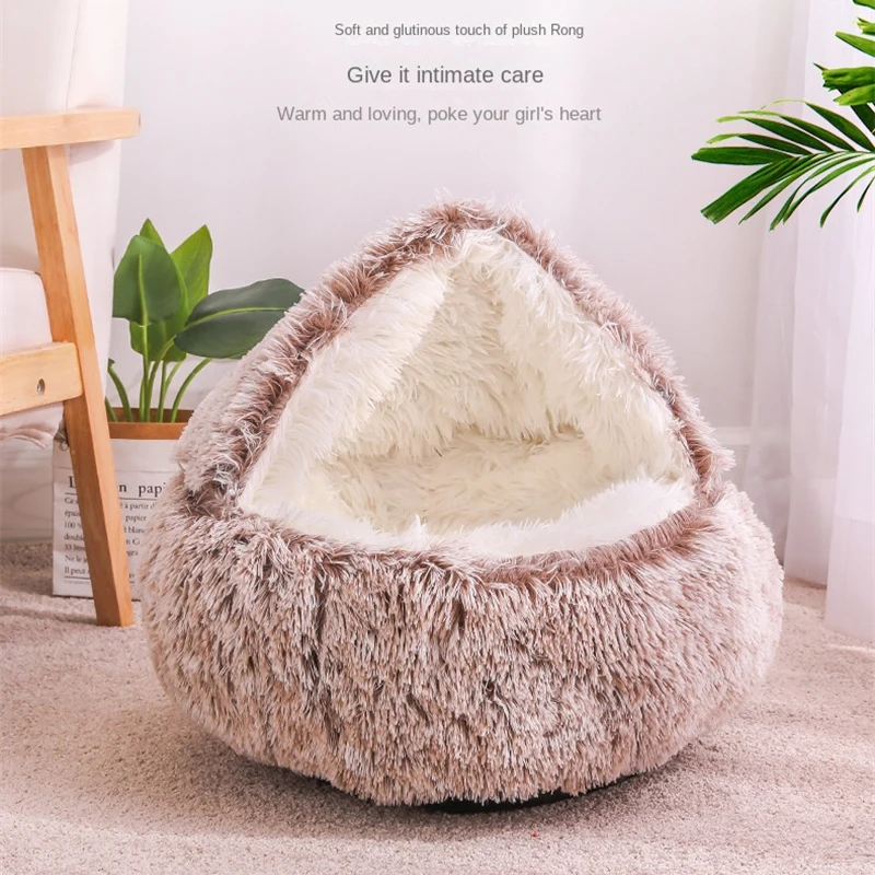 New Plush Pet Kennel Cat And Dog Kennel Half Pack Round Nest Mattress Short Plush Semi-Closed Fall And Winter Warmth