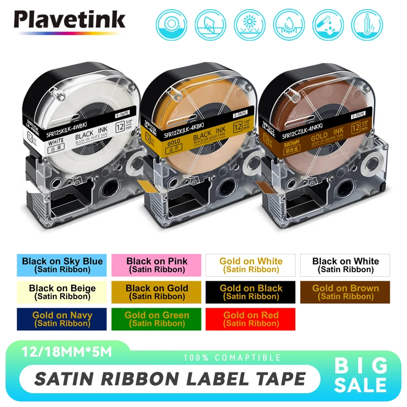 PLAVETINK SFR12PK SFR12ZK LK-4KBK 12mm Compatible for Epson/Kingjim Label Printer LW400 Ribbon Labels for Bouquet,Gift,Wedding