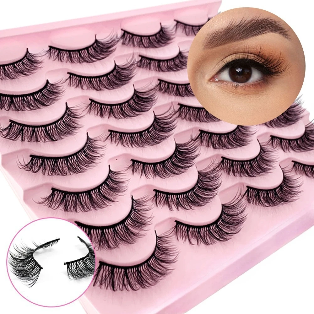 14 زوجًا من الرموش الصناعية، رموش من جلد المنك المقلد ثلاثية الأبعاد مقاس 14 مم، مظهر طبيعي، عيون قطة رقيقة، مجموعة رموش رفيعة