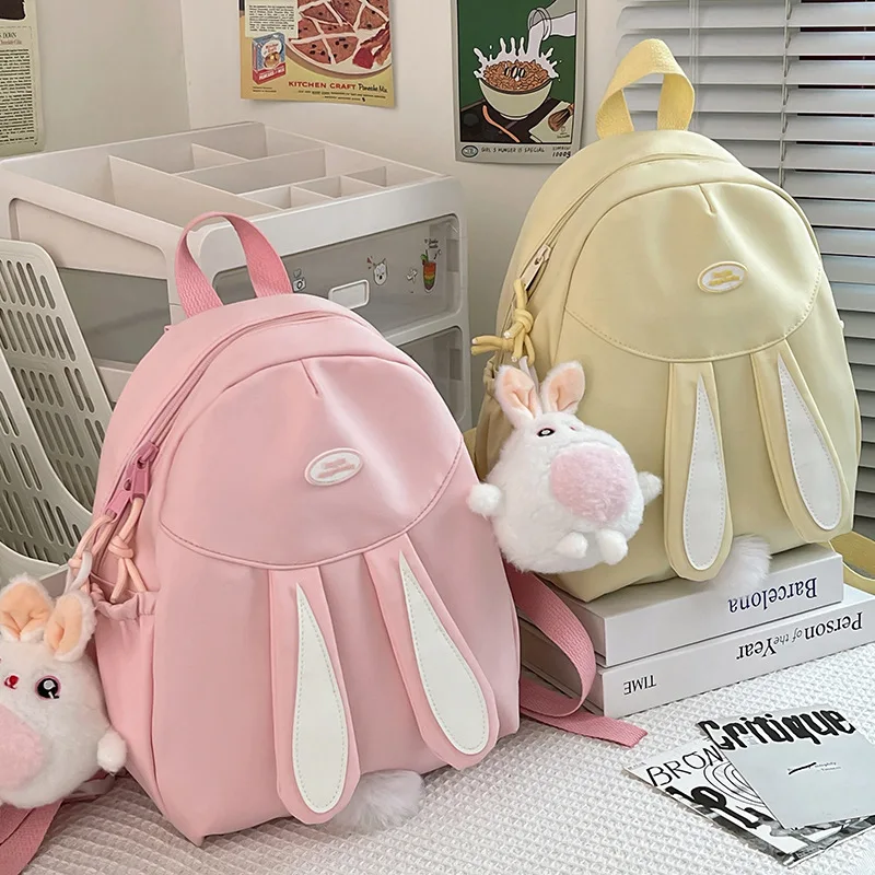 

Cute Solid-color Student Backpack Stylish Bunny-shaped School Handbag Cute Outdoor Travel Shoulder Bag Adjustable Shoulder Strap