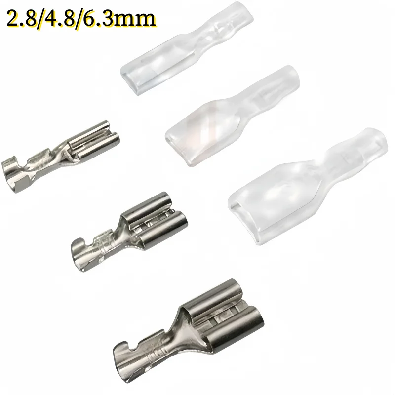 50PCs 2.8/4.8/6.3mm Hook Switch Terminal Sheath Female Interface Plug-in Wiring Cold Compression Terminal Copper Connector