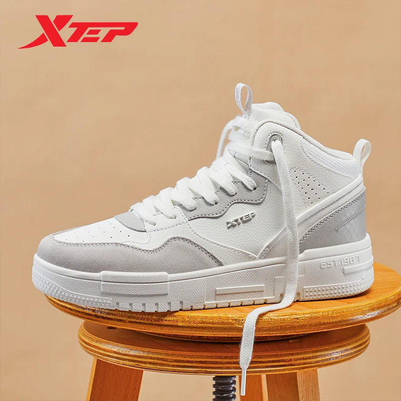 Xtep Mubai Skateboarding Shoes For Women 2023 Winter Trendy Leisure Women's Casual Shoes Lace Up High Top Sneakers 877418310009